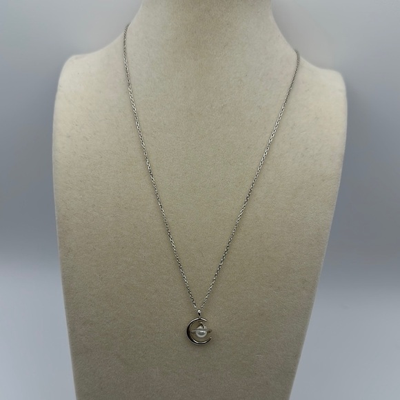 Elegant Silver Moon and Pearl Planet Pendant Necklace - Picture 2 of 7